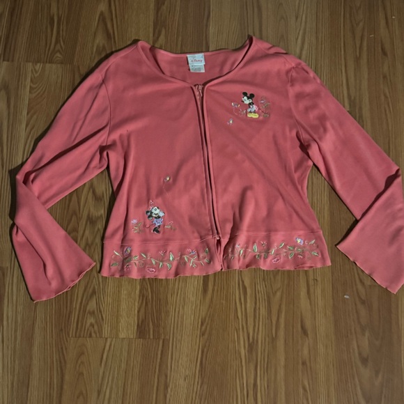 Disney vintage Coral Cardigan Iconic Embroidered Characters Mickey Size‎ L Y2k